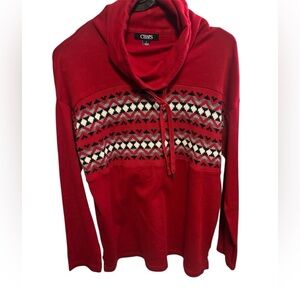 Warm & Cozy Chaps Red Cowl Neck Longsleeve Sweater with Plaid Pattern | Size M
